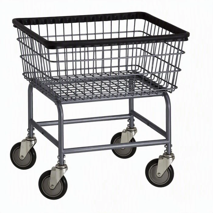 Carrinho para cesto de roupa suja com fio de metal revestido a pó